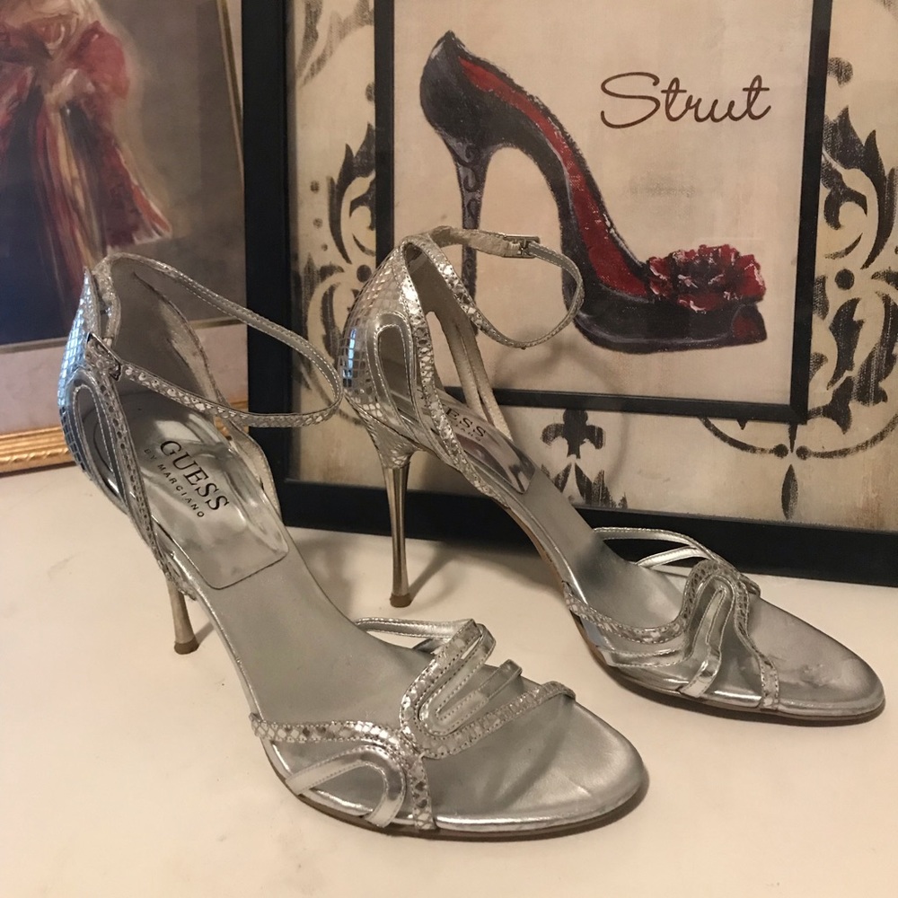 Sexy, Strappy, Silver Dressy Sandals by Guess!
